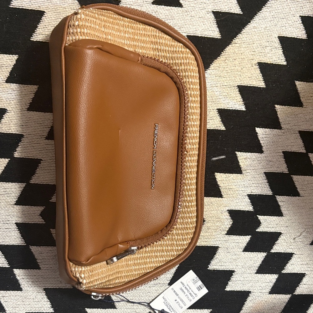 French Connection Cognac and Natural Woven Wristlet